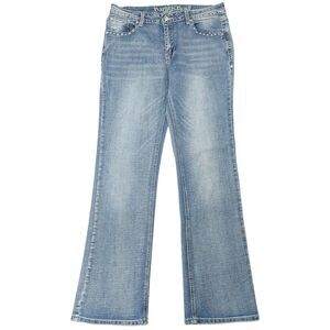 Platinum Plush Ladies Skull & Bones Rhinestone Boot Cut Denim Jeans Size 11